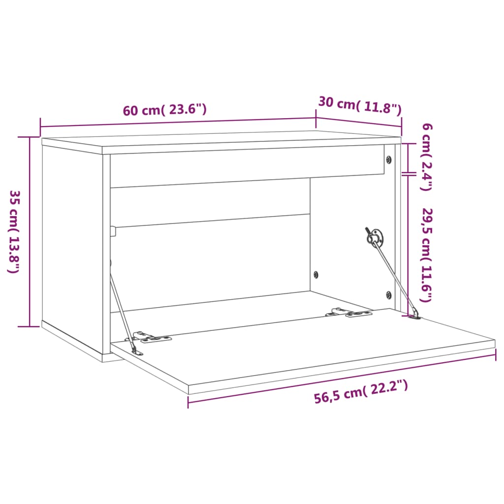 vidaXL Pensile Nero 60x30x35 cm in Legno Massello di Pino