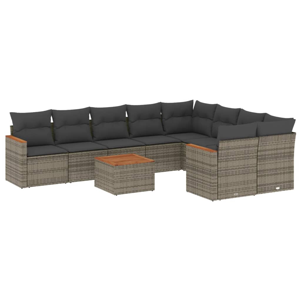 vidaXL Set Divano da Giardino 10 pz con Cuscini Grigio in Polyrattan