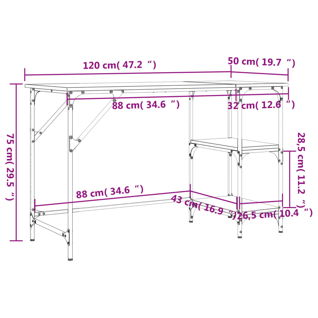 vidaXL Scrivania Rovere Marrone 120x50x75cm Metallo Legno Multistrato