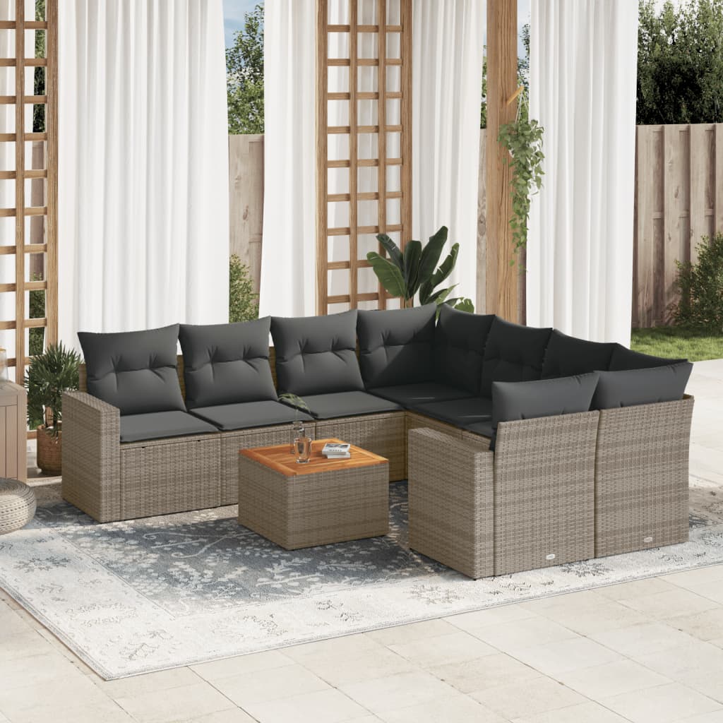 vidaXL Set Divano da Giardino 9 pz con Cuscini Grigio in Polyrattan