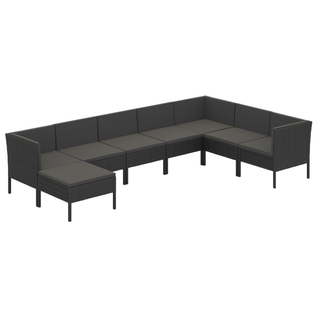 vidaXL Set Divani da Giardino 8 pz con Cuscini in Polyrattan Nero