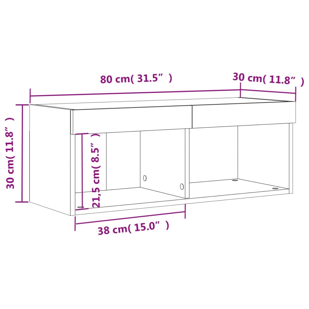 vidaXL Mobile Porta TV con Luci LED Grigio Cemento 80x30x30 cm