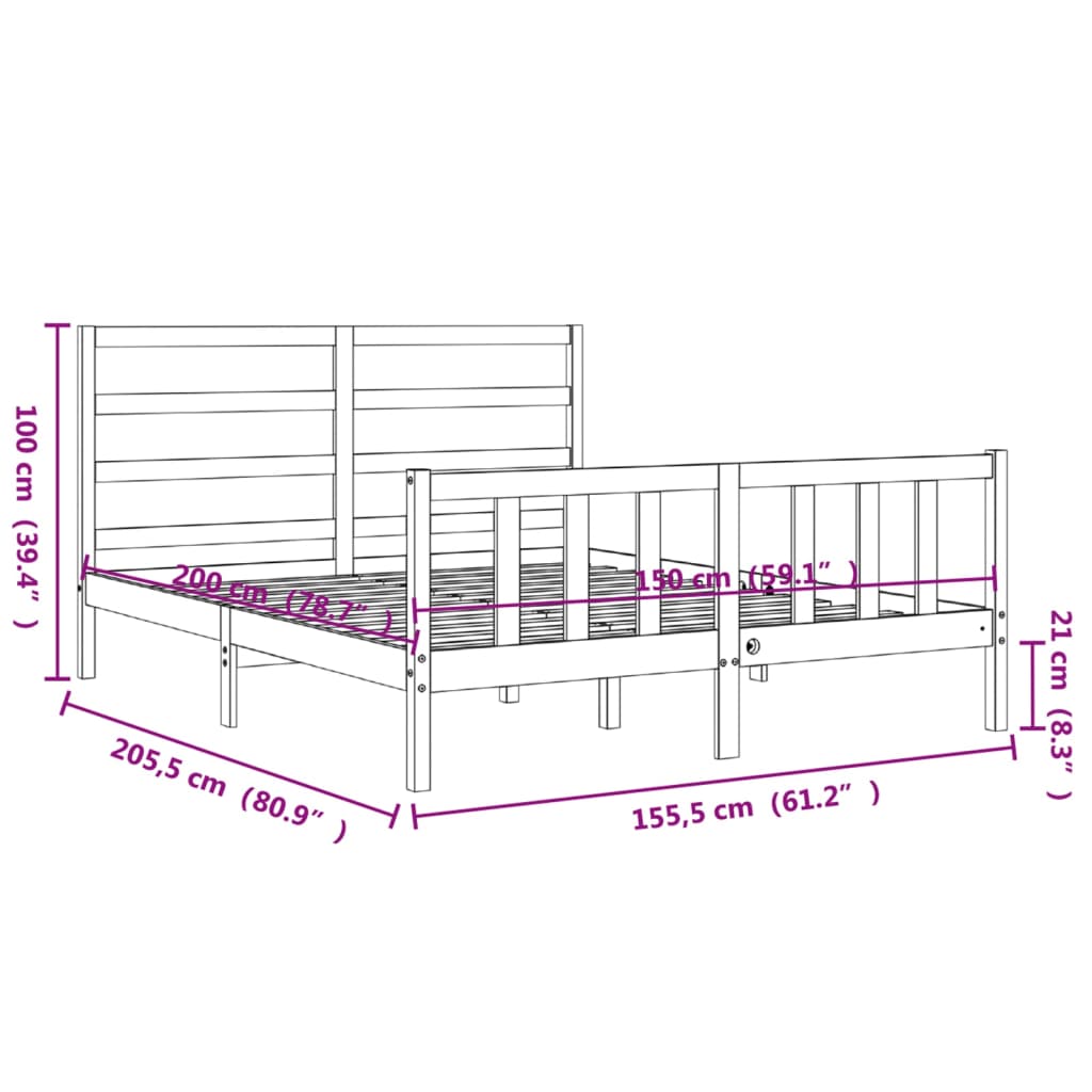 vidaXL Giroletto con Testiera ambra King Size in Legno Massello