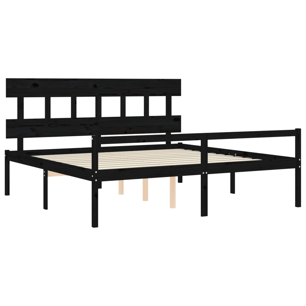 vidaXL Letto per Anziani con Testiera Nero 200x200 cm Legno Massello