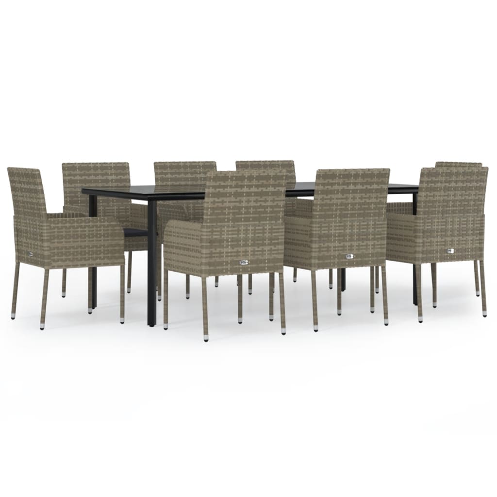 vidaXL Set da Pranzo Giardino 9pz con Cuscini Nero e Grigio Polyrattan