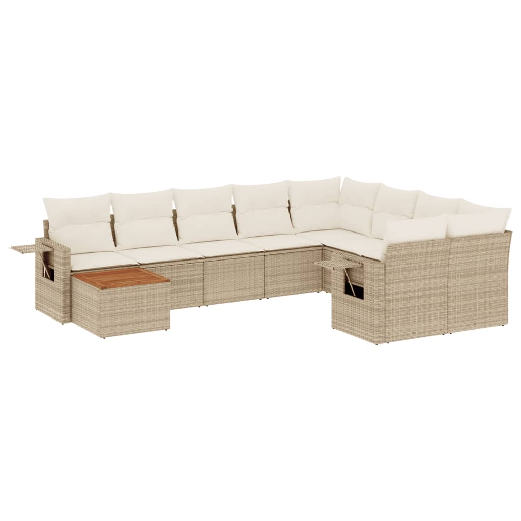 vidaXL Set Divano da Giardino 10 pz con Cuscini Beige in Polyrattan