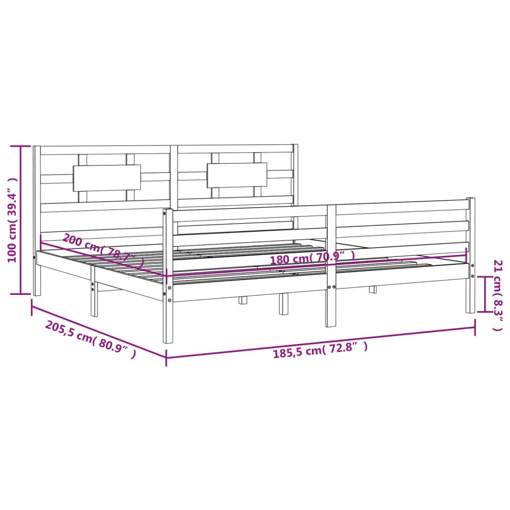 vidaXL Giroletto con Testiera Super King Size in Legno Massello