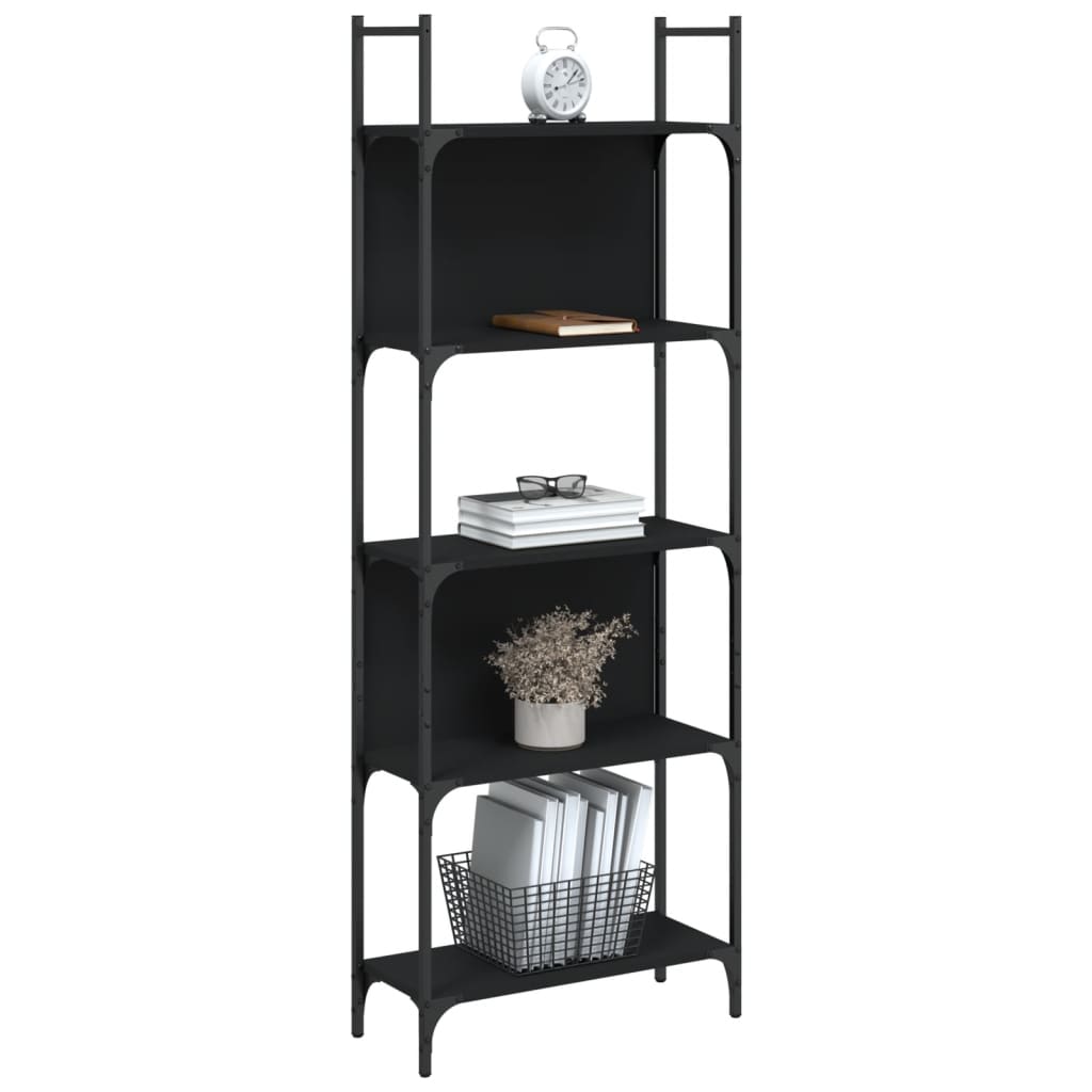 vidaXL Libreria a 5 Ripiani Nera 60,5x24x166,5 cm in Legno Multistrato