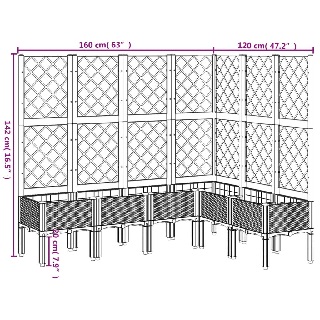 vidaXL Fioriera Giardino con Graticcio Marrone 160x120x142 cm in PP