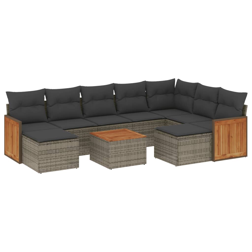 vidaXL Set Divano da Giardino 10 pz con Cuscini Grigio in Polyrattan