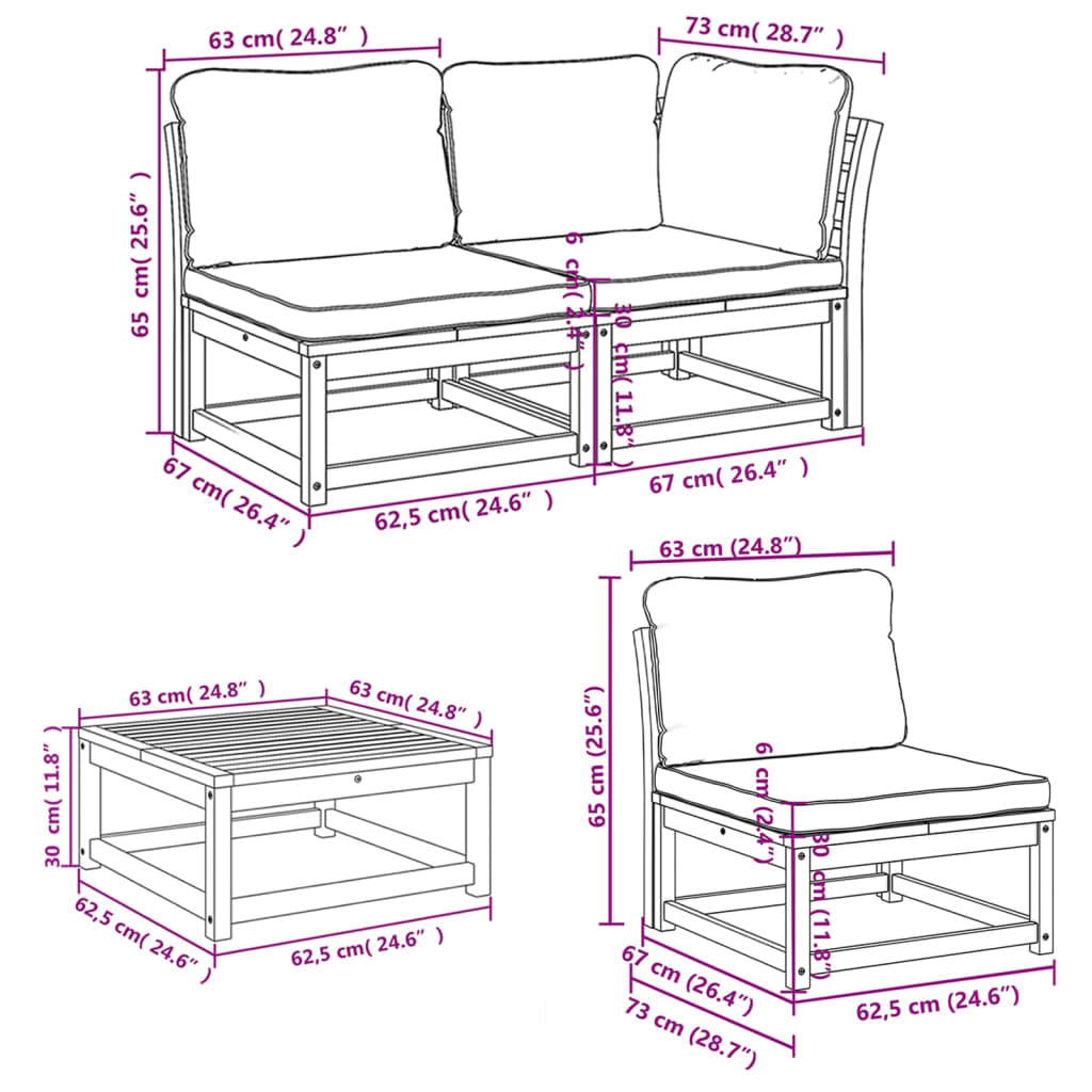 vidaXL Set Salotto da Giardino 5 pz con Cuscini Legno Massello Acacia