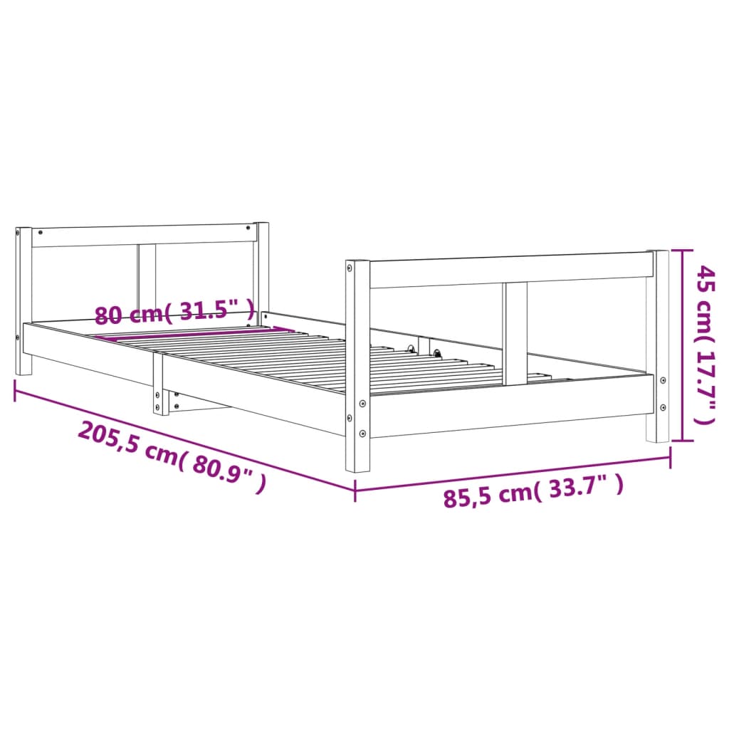 vidaXL Giroletto per Bambini Nero 80x200 cm in Legno Massello di Pino