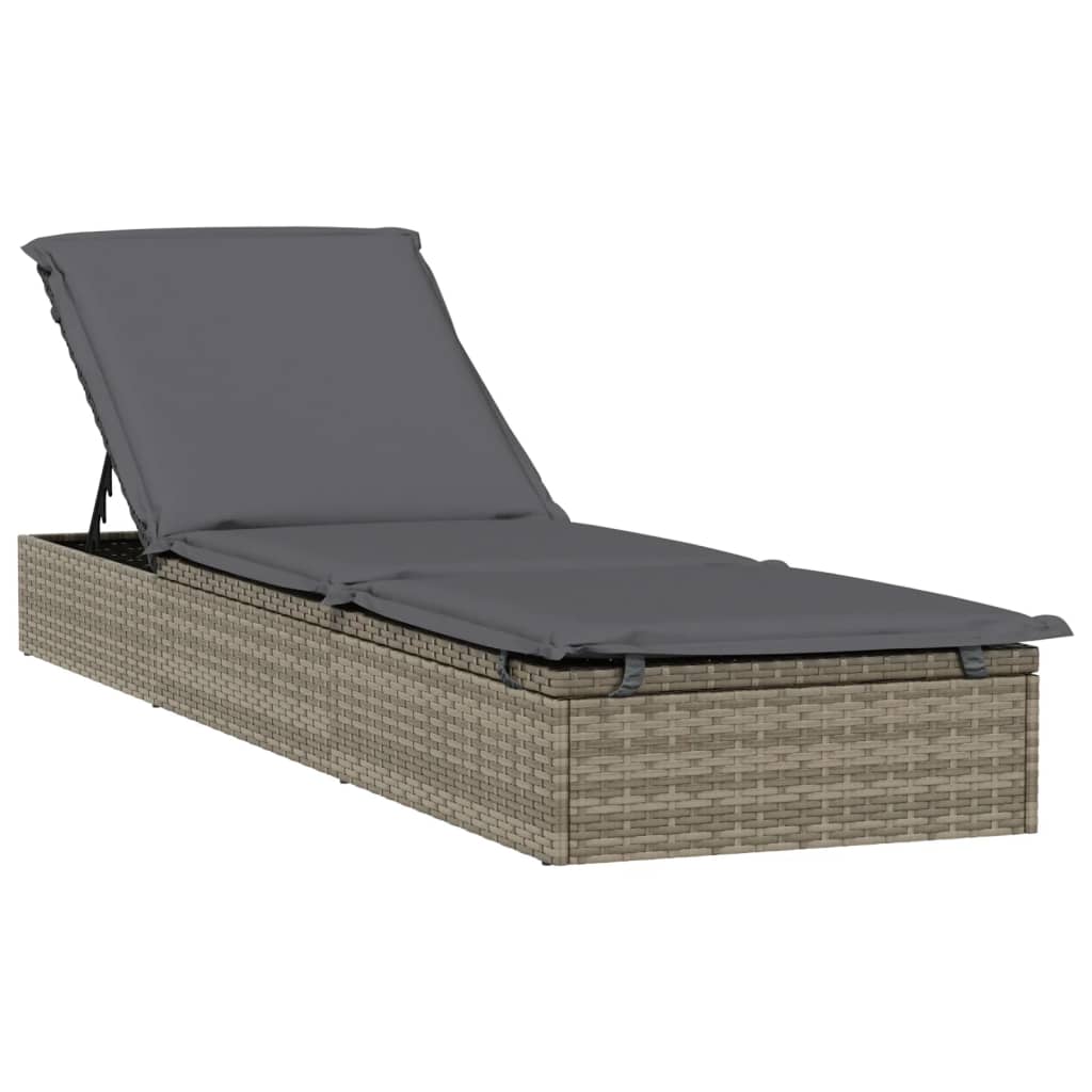 vidaXL Lettino Prendisole 1 pz con Tavolino Grigio in Polyrattan