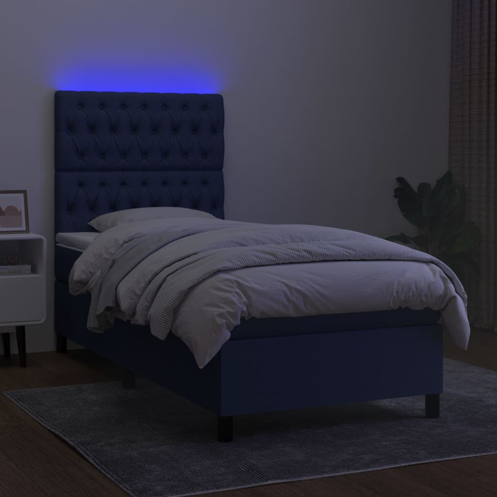 vidaXL Letto a Molle con Materasso e LED Blu 90x190 cm in Tessuto