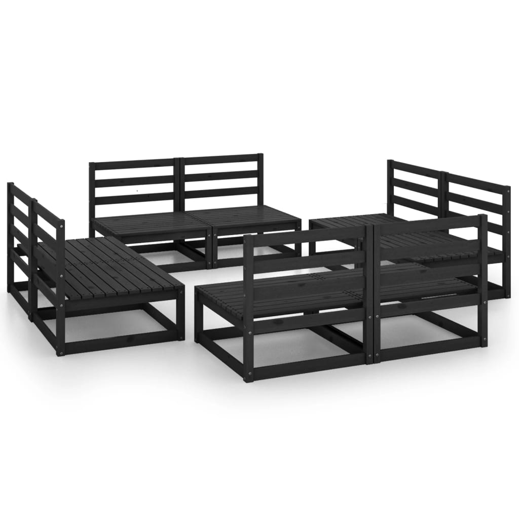 vidaXL Set Divani da Giardino 8 pz Nero in Legno Massello di Pino