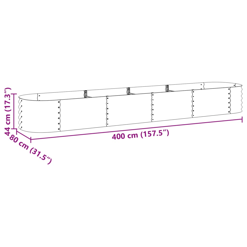 vidaXL Letto Rialzato Giardino 400x80x44 cm in Acciaio Zincato Grigio