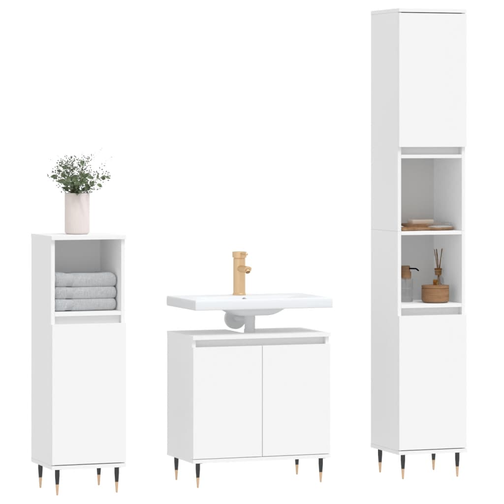 vidaXL Set Mobili da Bagno 3 pz Bianco in Legno Multistrato