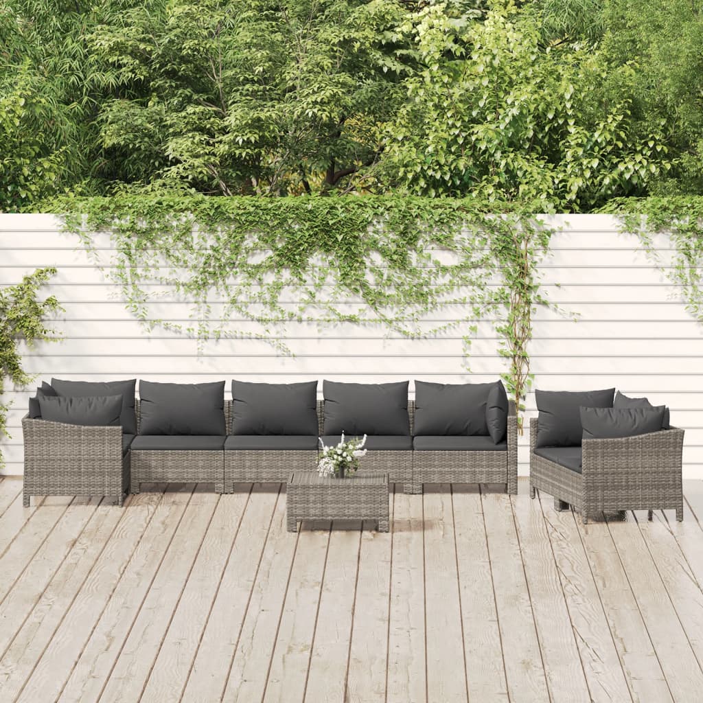 vidaXL Set Divani da Giardino 9 pz con Cuscini in Polyrattan Grigio