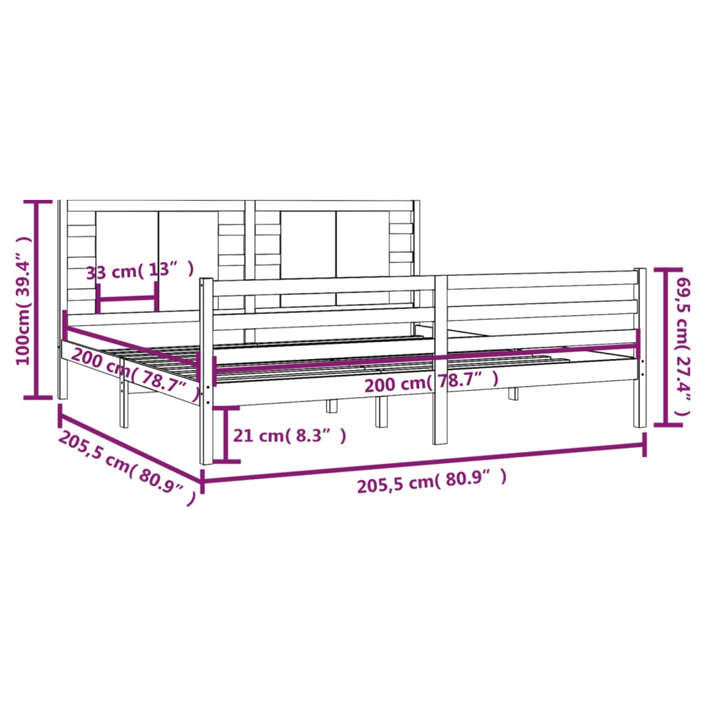 vidaXL Giroletto Nero in Legno Massello di Pino 200x200 cm