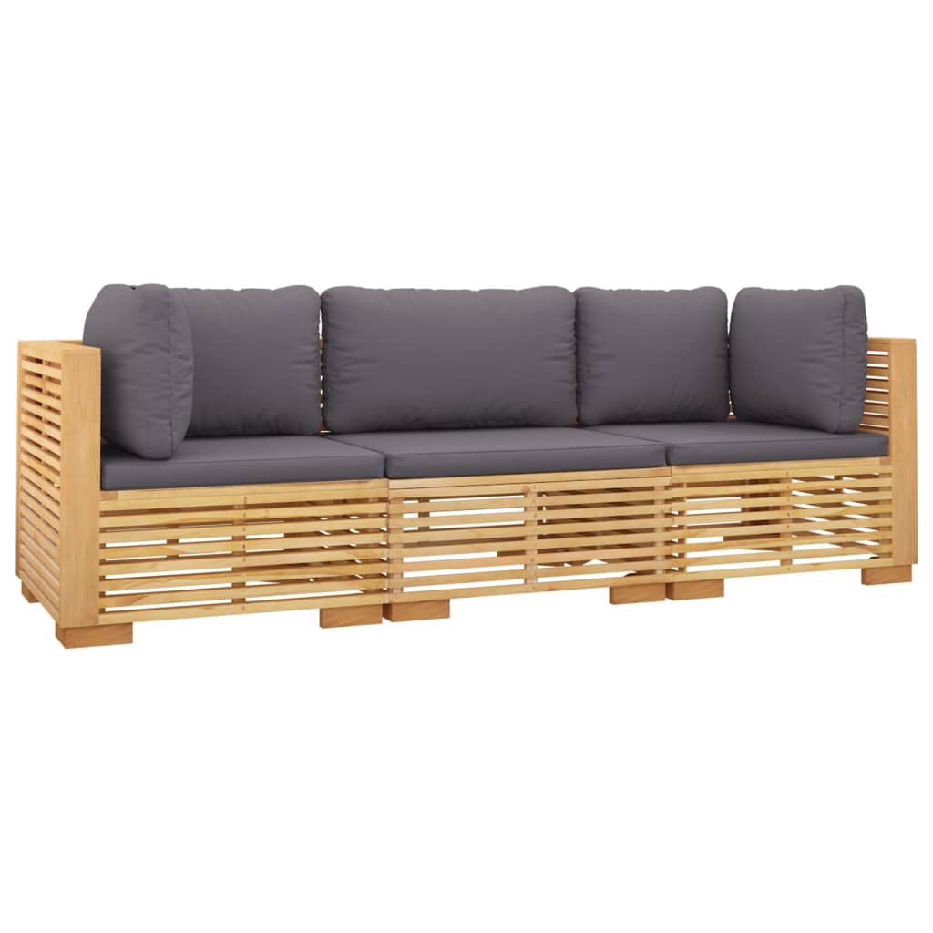 vidaXL Set Divani da Giardino 3 pz con Cuscini Legno Massello di Teak