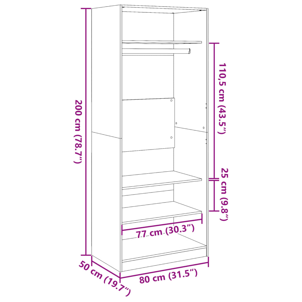 vidaXL Armadio Legno Antico 80x50x200 cm in Legno Multistrato