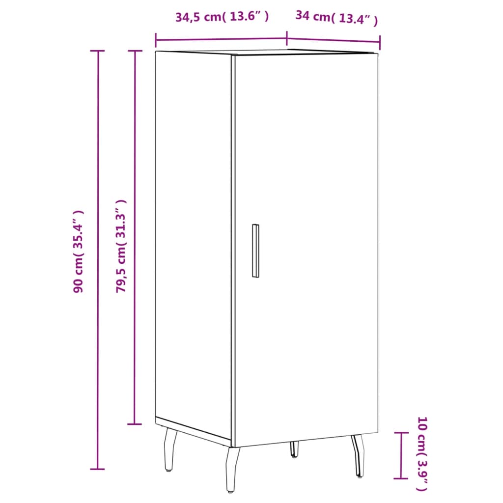 vidaXL Credenza Bianco Lucido 34,5x34x90 cm in Legno Multistrato