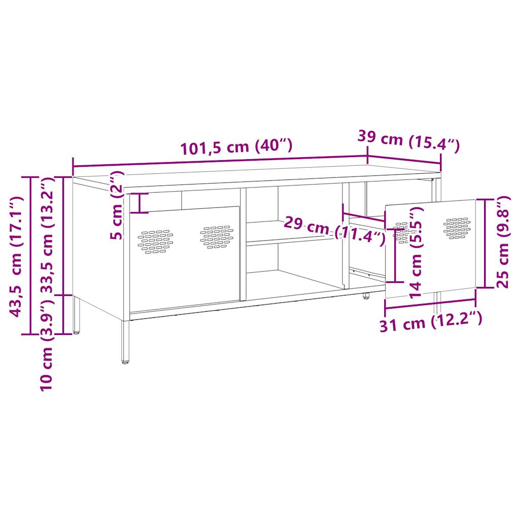 vidaXL Mobile TV Rosa 101,5x39x43,5 cm in Acciaio Laminato a Freddo