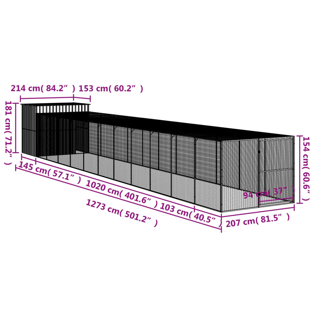 vidaXL Casetta Cani Corsa Grigio Chiaro 214x1273x181cm Acciaio Zincato