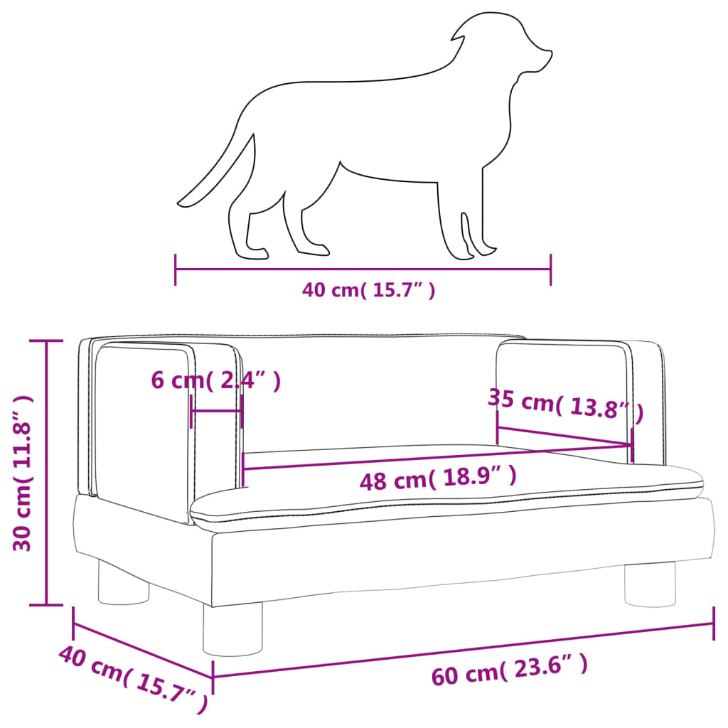 vidaXL Lettino per Cani Grigio Scuro 60x40x30 cm in Velluto