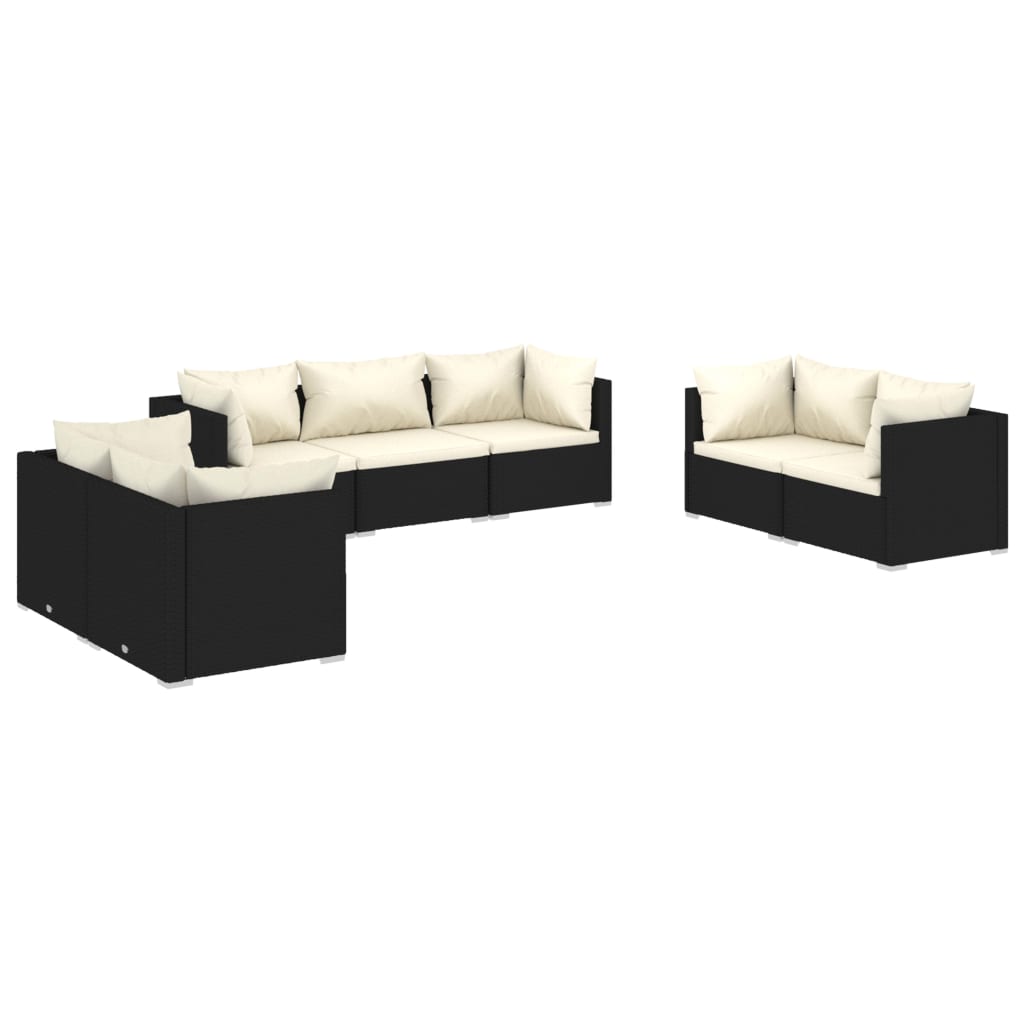 vidaXL Set Divani da Giardino 7 pz con Cuscini in Polyrattan Nero