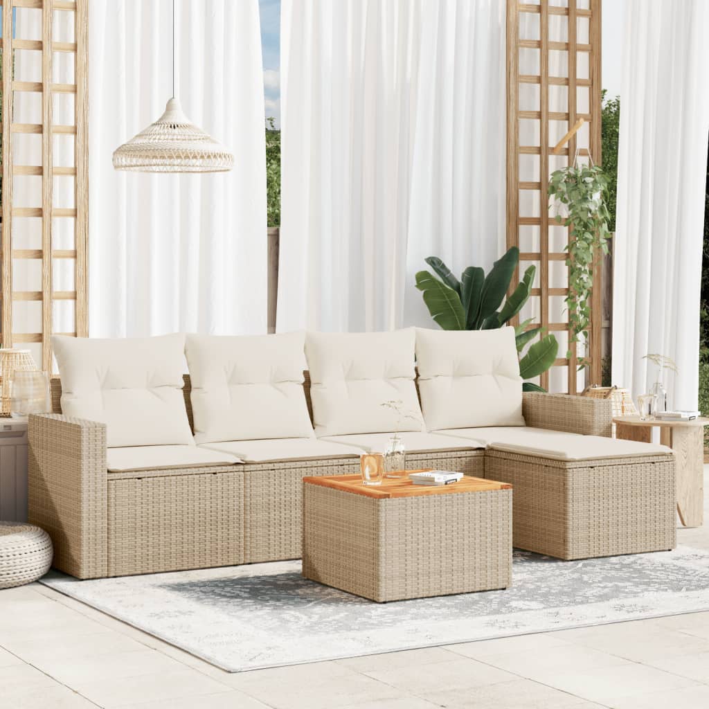 vidaXL Set Divano da Giardino 6 pz con Cuscini Beige in Polyrattan