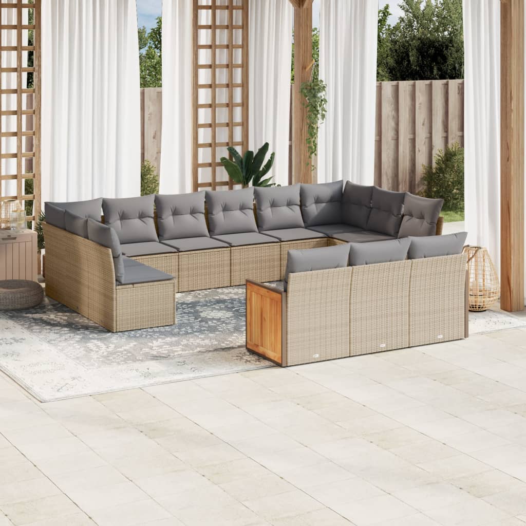 vidaXL Set Divano da Giardino 13 pz con Cuscini Beige in Polyrattan