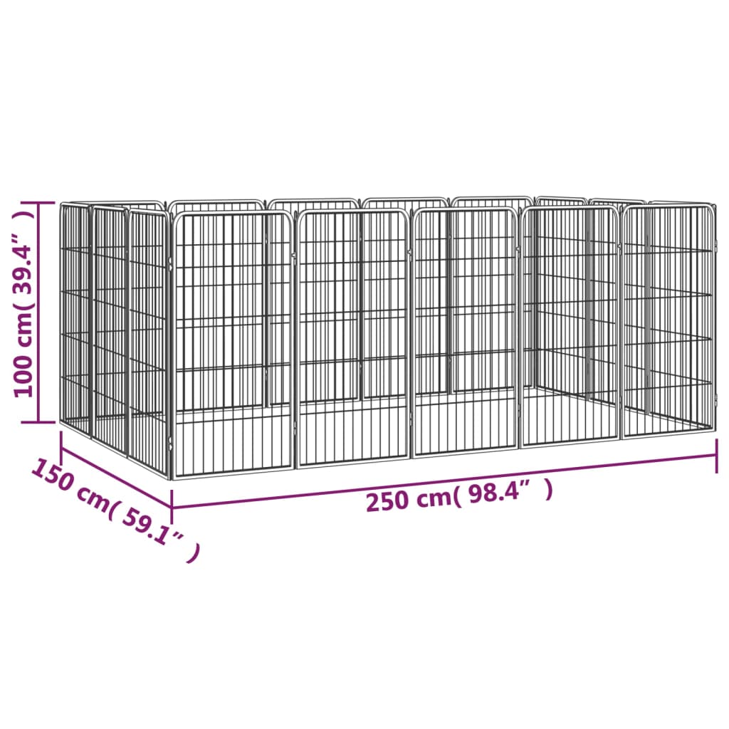 vidaXL Box Cani 16 Pannelli Nero 50x100 cm Acciaio Verniciato Polvere