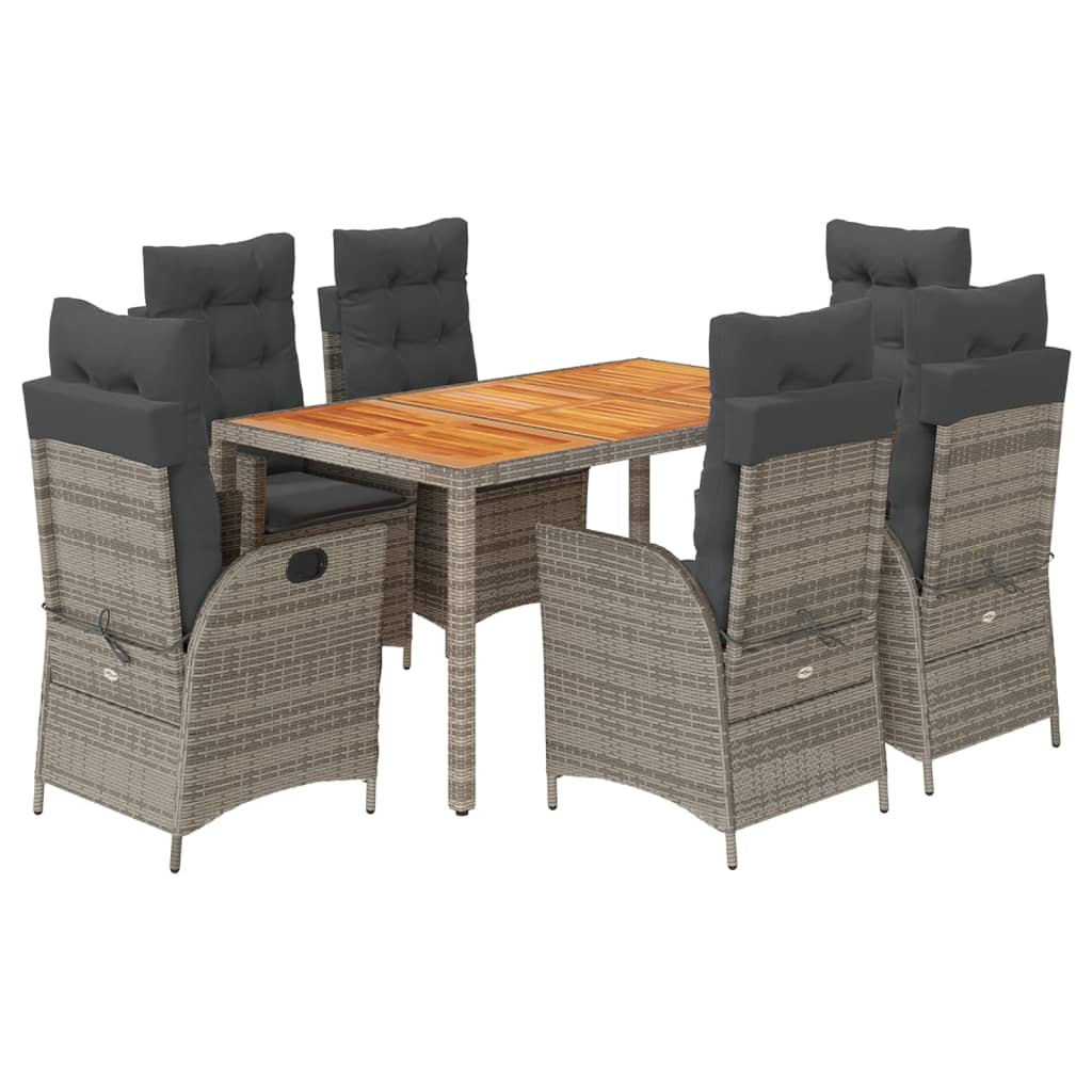 vidaXL Set da Pranzo da Giardino 7 pz con Cuscini in Polyrattan Grigio