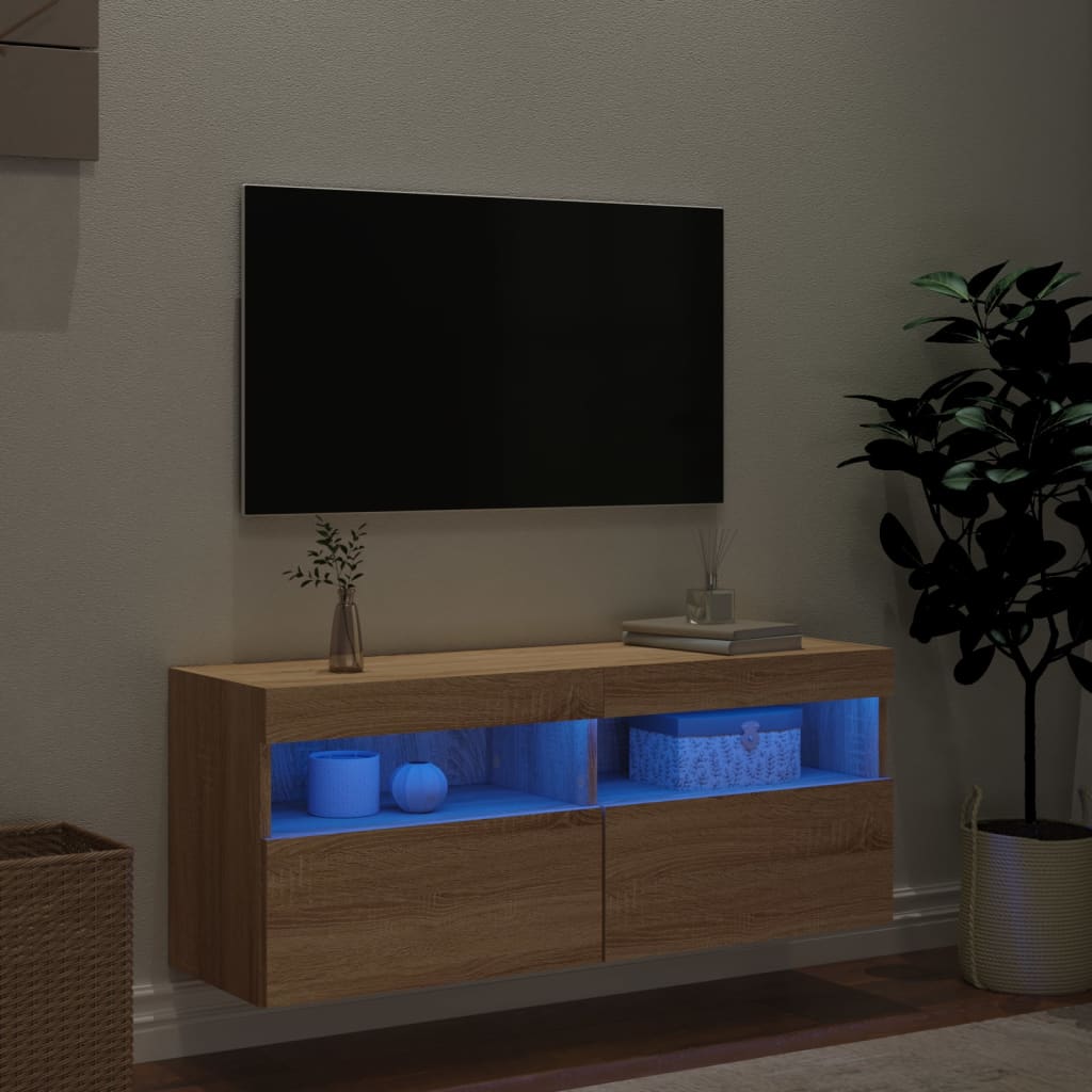 vidaXL Mobile TV a Parete con Luci LED Rovere Sonoma 100x30x40 cm