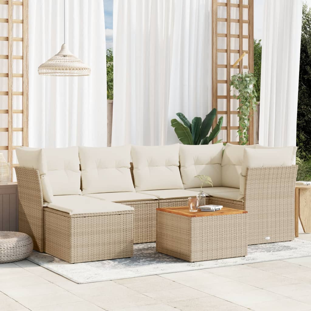 vidaXL Set Divani da Giardino 7 pz con Cuscini Beige in Polyrattan