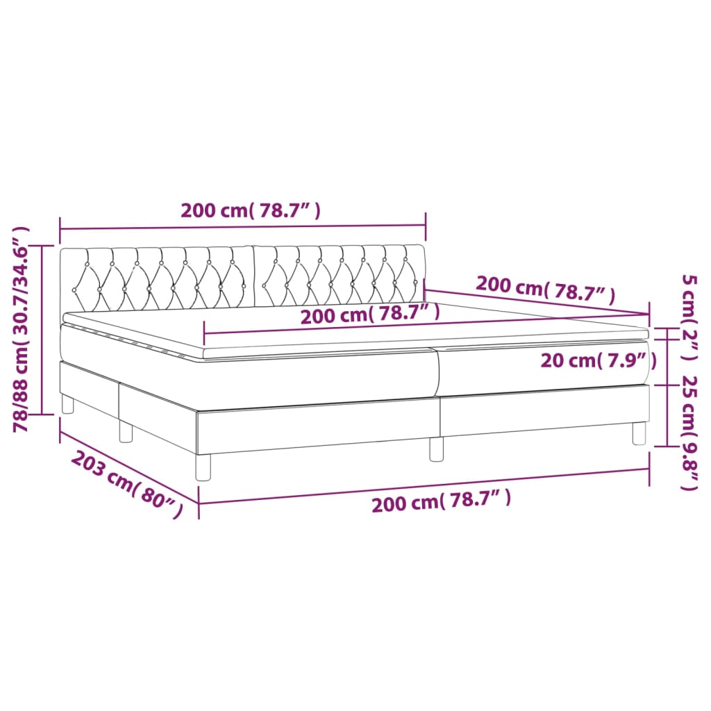 vidaXL Giroletto a Molle con Materasso Nero 200x200 cm in Velluto