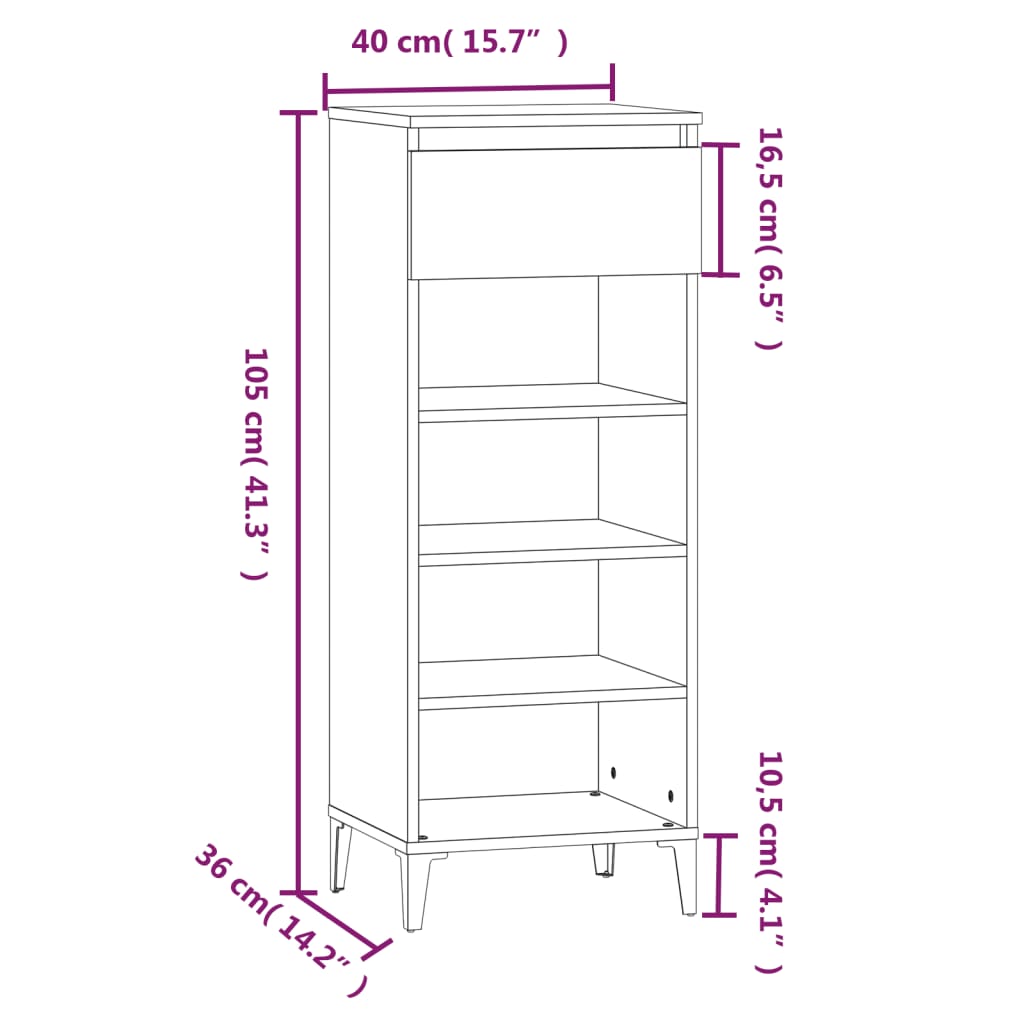 vidaXL Scarpiera Bianca 40x36x105 cm in Legno Multistrato