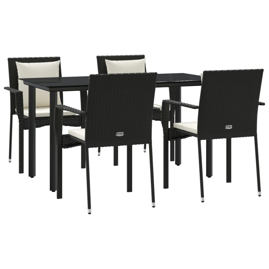 vidaXL Set da Pranzo da Giardino 5 pz Nero con Cuscini in Polyrattan