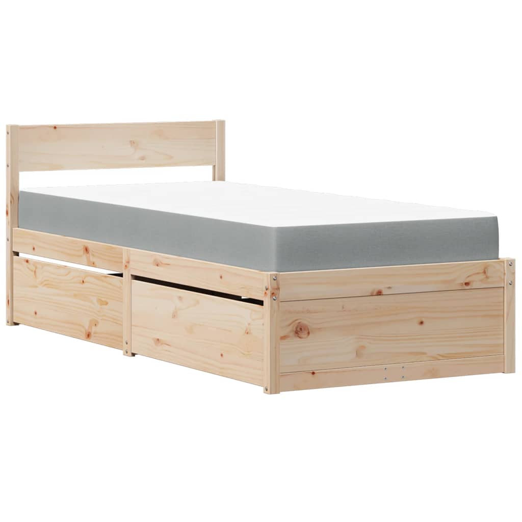 vidaXL Letto con Cassetti e Materasso 90x200 cm Legno Massello di Pino