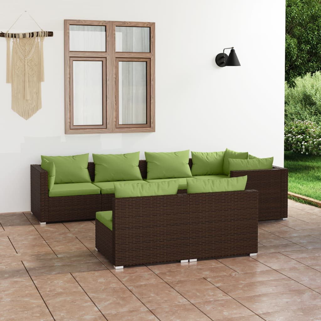 vidaXL Set Divani da Giardino 7 pz con Cuscini in Polyrattan Marrone