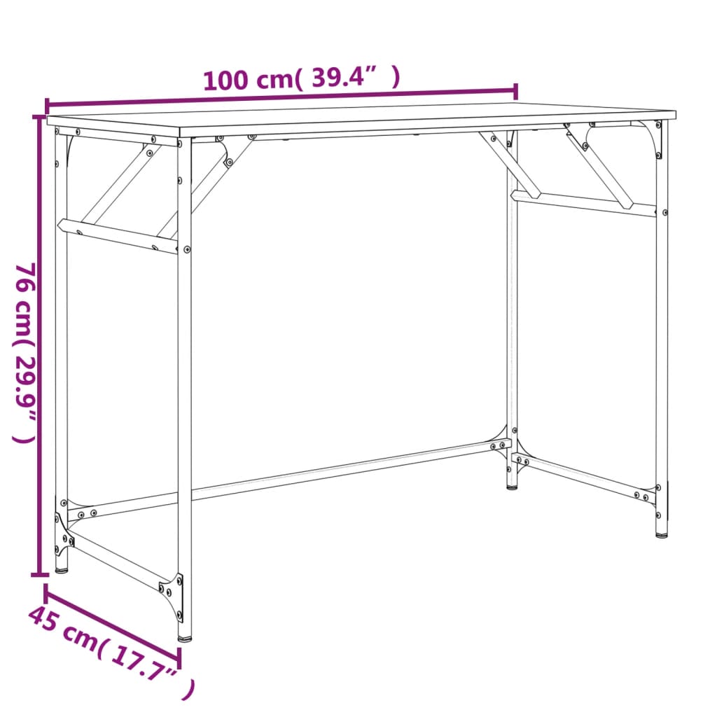 vidaXL Scrivania Fumo 100x45x76cm Legno e Acciaio Verniciato a Polvere