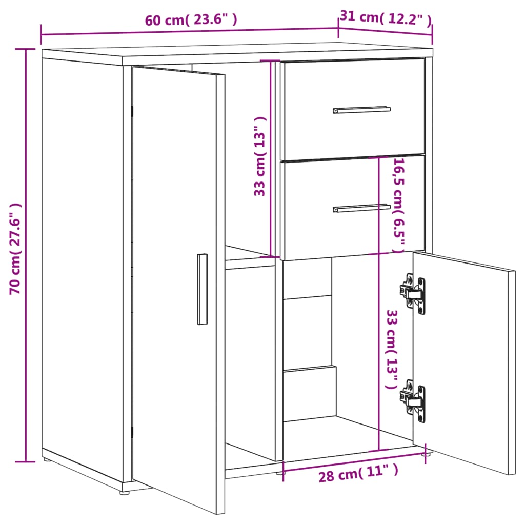 vidaXL Credenza Bianco 60x31x70 cm in Legno Multistrato