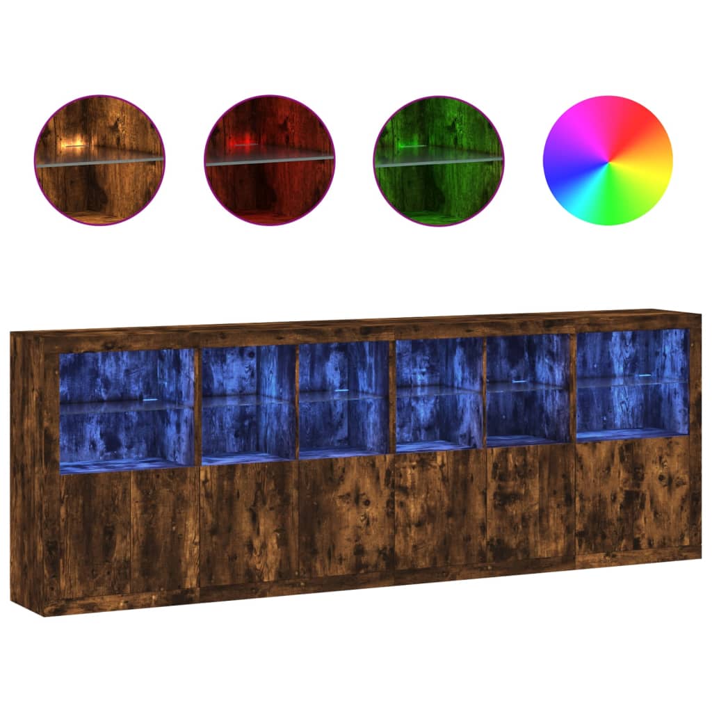 vidaXL Credenza con Luci LED Rovere Fumo 283x37x100 cm