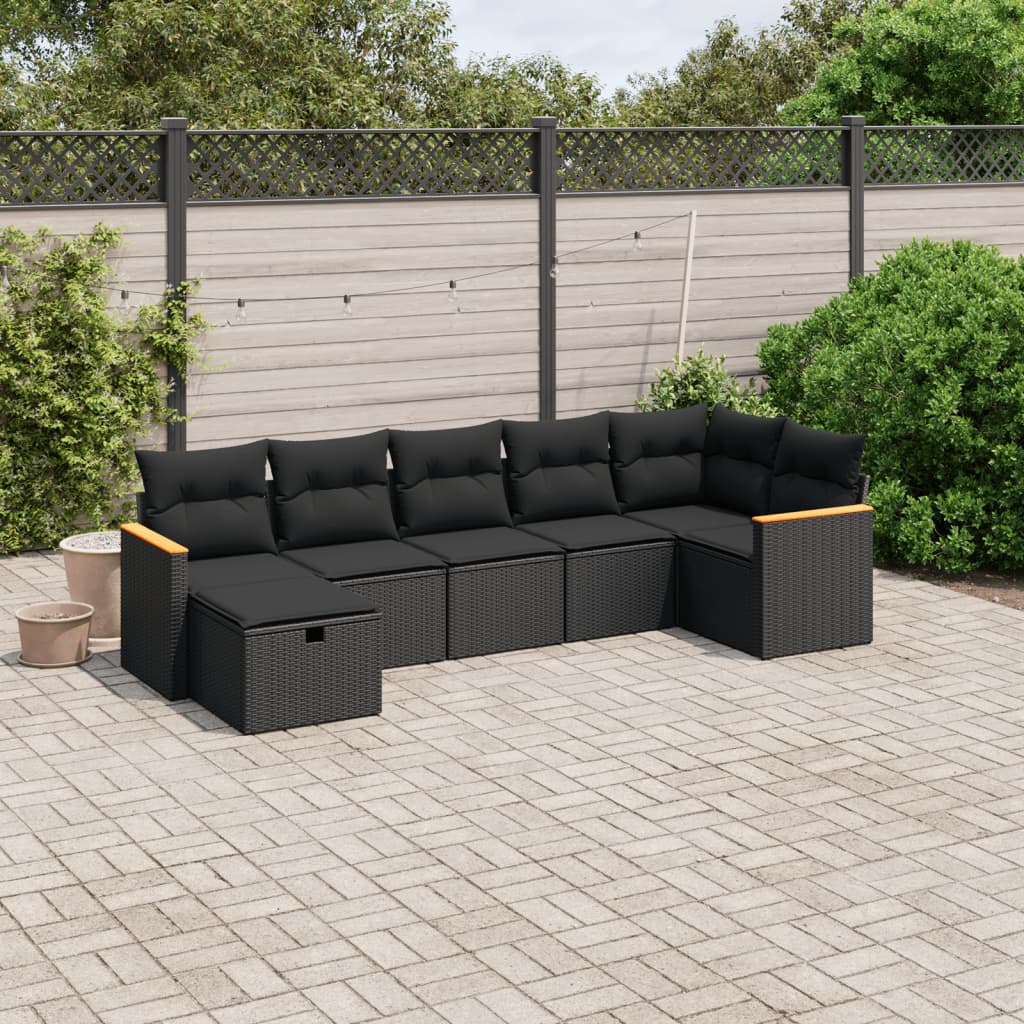 vidaXL Set Divani da Giardino con Cuscini 7pz Nero Polyrattan