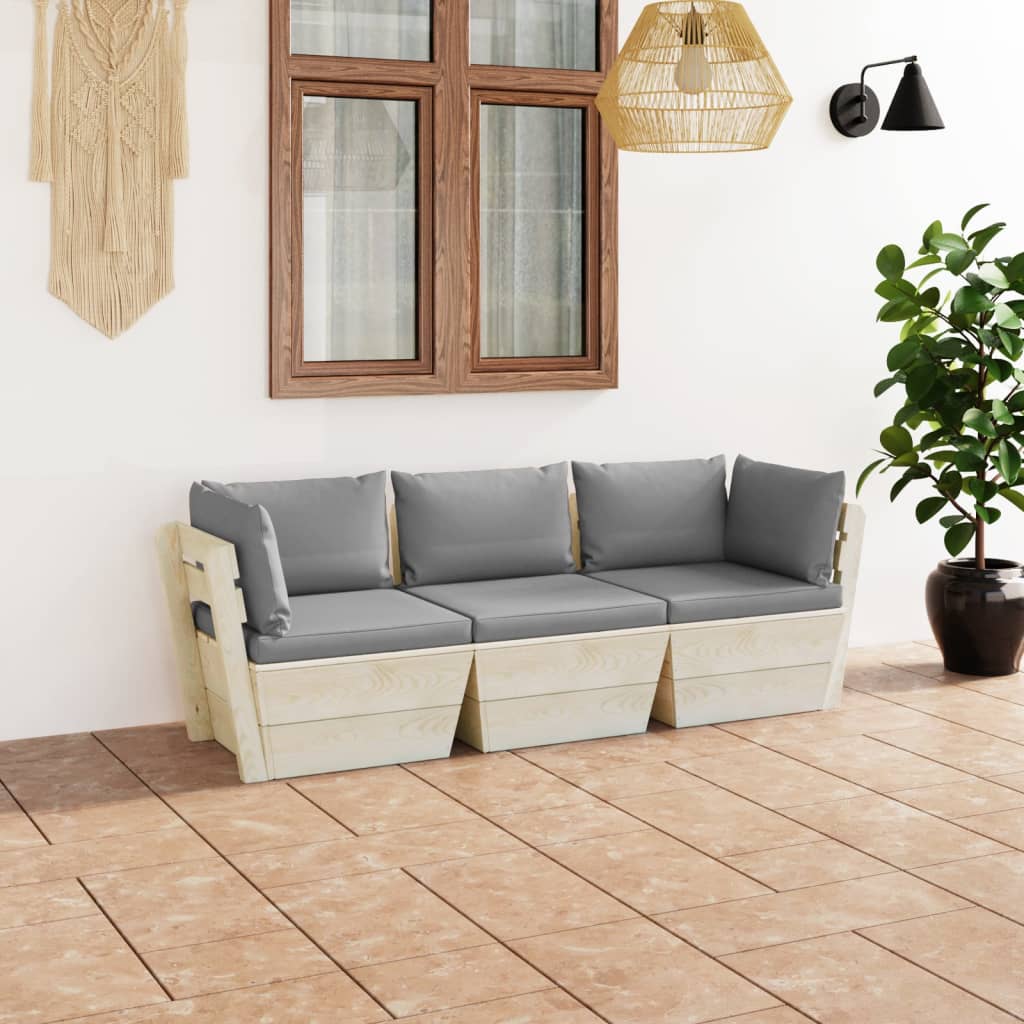 vidaXL Divano da Giardino a 3 Posti su Pallet con Cuscini Legno Abete