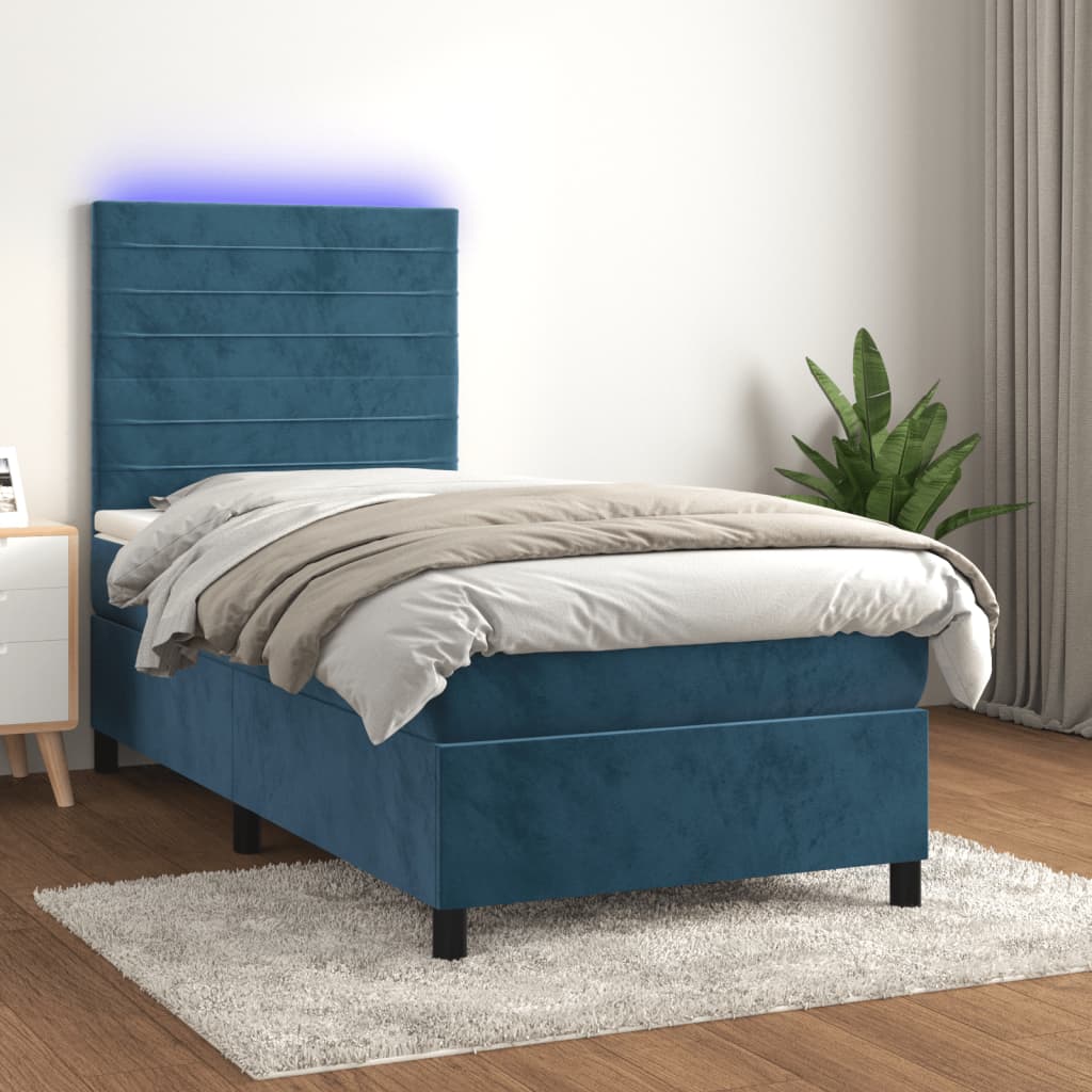 vidaXL Letto a Molle con Materasso e LED Blu Scuro 80x200cm in Velluto