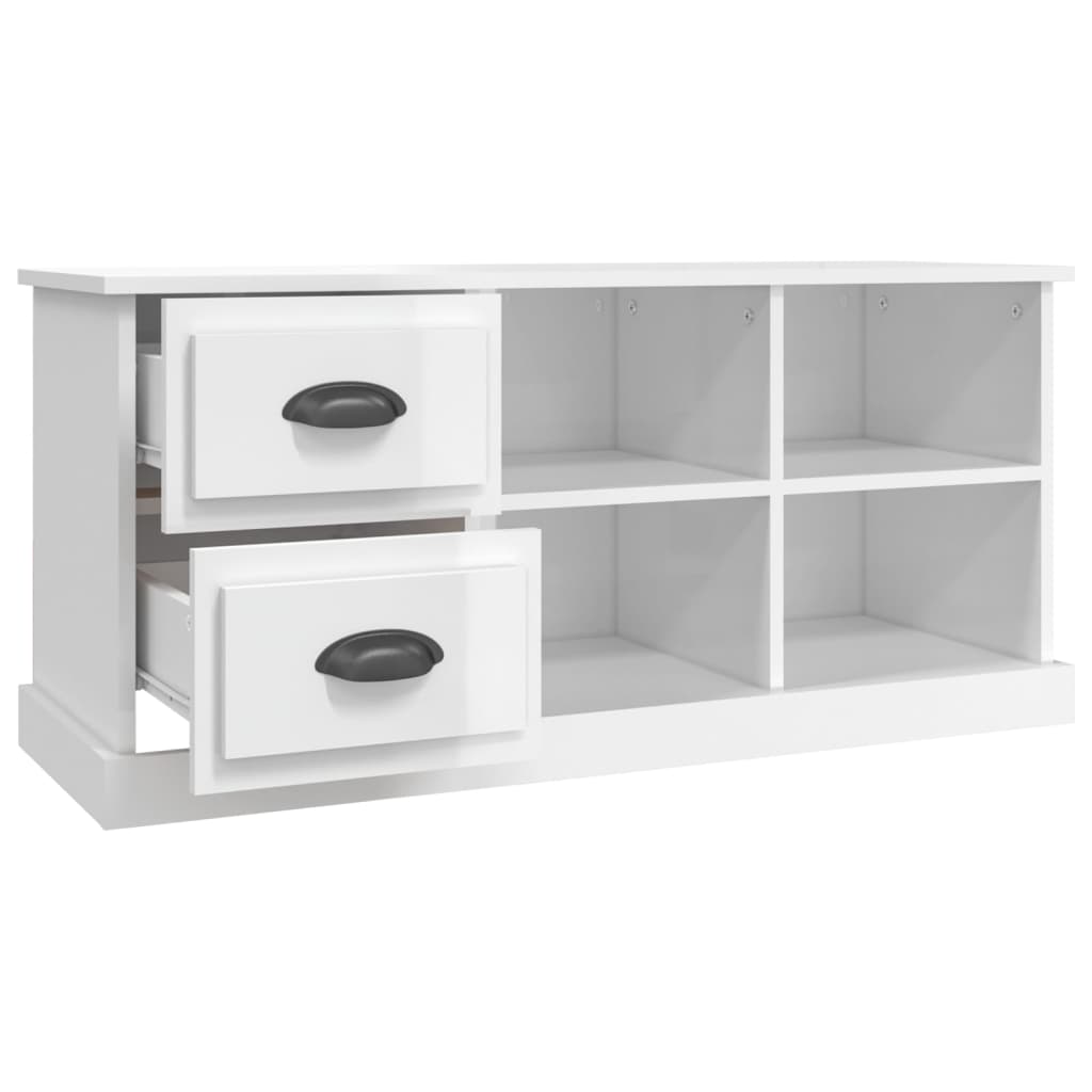 vidaXL Mobile Porta TV Bianco Lucido 102x35,5x47,5cm Legno Multistrato