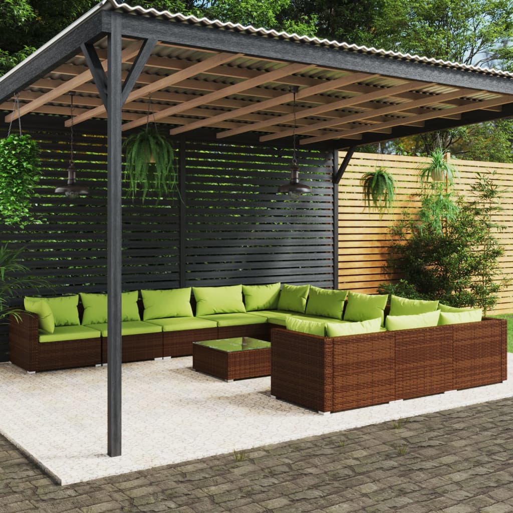 vidaXL Set Divani da Giardino 12 pz con Cuscini in Polyrattan Marrone