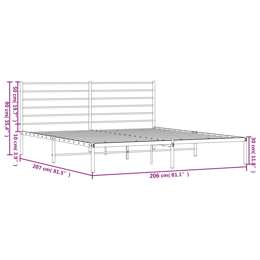 vidaXL Giroletto con Testiera Metallo Bianco 200x200 cm